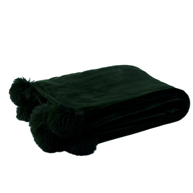 G MAMA BLANKET WITH POMPOM POLY BLACK - BLANKETS